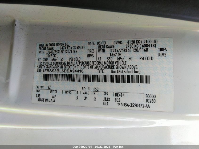 2013 FORD ECONOLINE WAGON XL/XLT - 1FBSS3BL6DDA94416