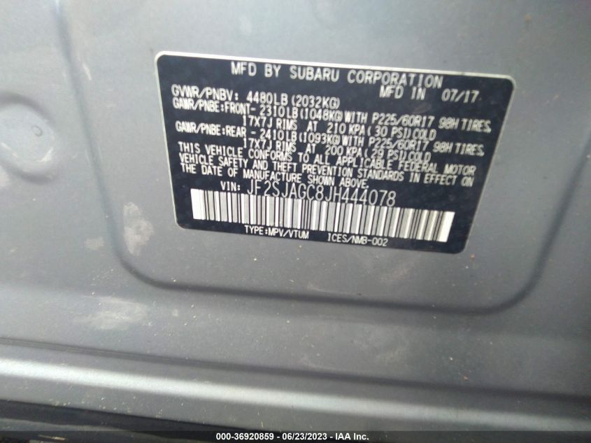 2018 SUBARU FORESTER PREMIUM - JF2SJAGC8JH444078