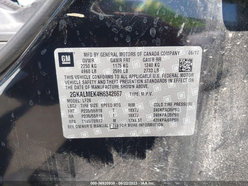 2017 GMC TERRAIN SLE - 2GKALMEK4H6342667