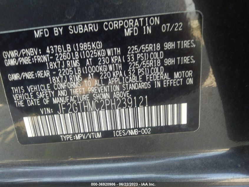 2023 SUBARU CROSSTREK LIMITED - JF2GTHMC2PH239121