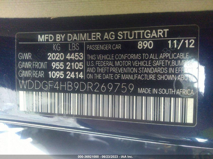 2013 MERCEDES-BENZ C-CLASS C 250 - WDDGF4HB9DR269759