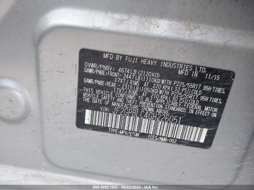 2016 SUBARU CROSSTREK HYBRID TOURING JF2GPBLC4GH226051
