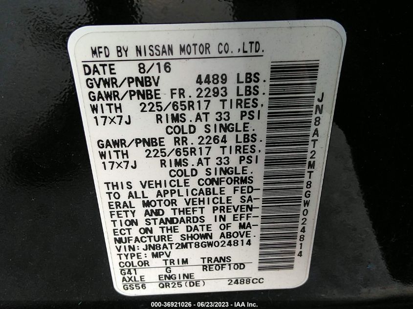 2016 NISSAN ROGUE S - JN8AT2MT8GW024814
