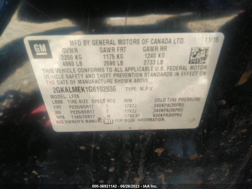 2016 GMC TERRAIN SLE - 2GKALMEK1G6192936