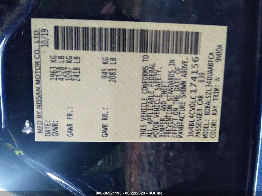 2020 NISSAN ALTIMA SR - 1N4BL4CV0LC174156