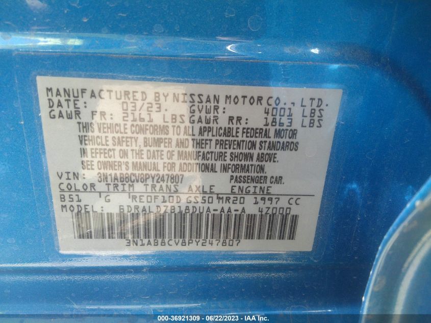 2023 NISSAN SENTRA SV - 3N1AB8CV8PY247807
