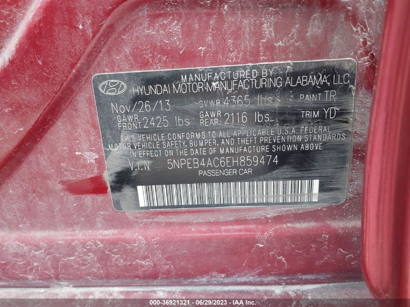 2014 HYUNDAI SONATA GLS - 5NPEB4AC6EH859474