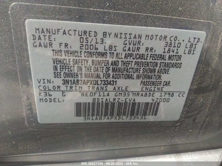 2013 NISSAN SENTRA SR - 3N1AB7APXDL733431