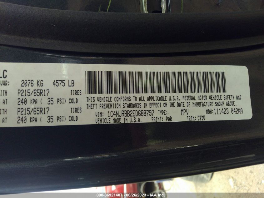 2014 JEEP PATRIOT SPORT - 1C4NJRBB2ED688797