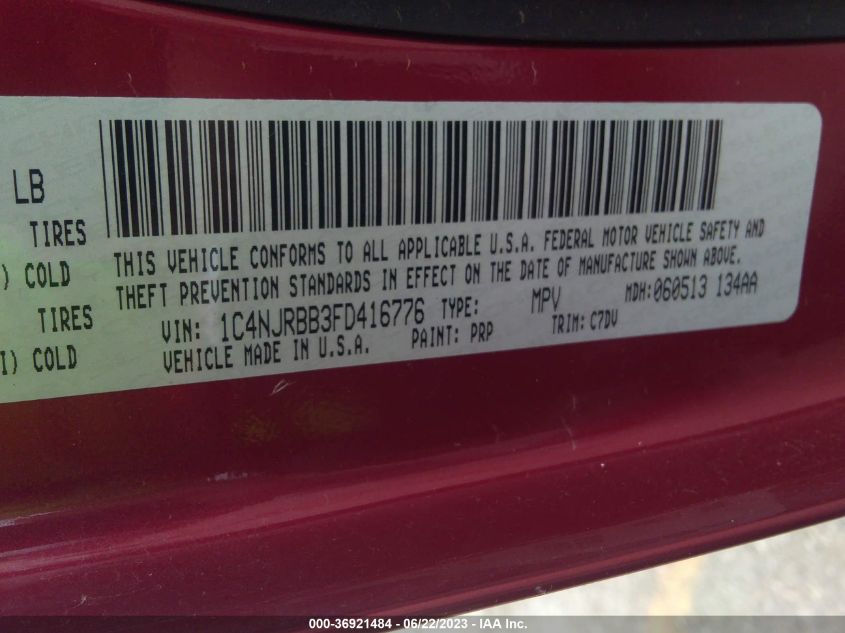 2015 JEEP PATRIOT SPORT - 1C4NJRBB3FD416776