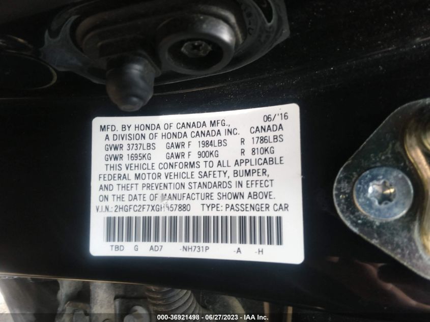 2016 HONDA CIVIC SEDAN EX - 2HGFC2F7XGH557880