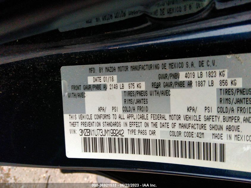 2018 MAZDA MAZDA3 4-DOOR SPORT 3MZBN1U73JM199242