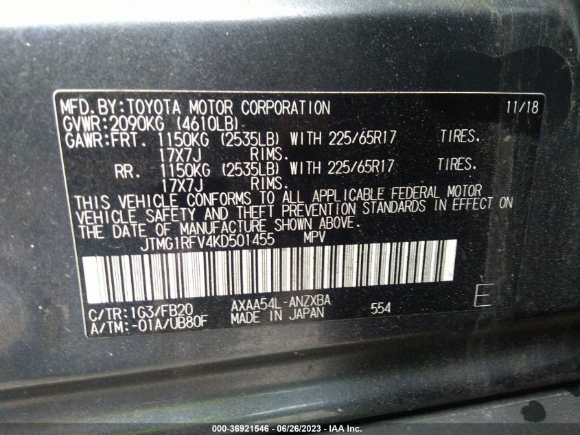 2019 TOYOTA RAV4 LE - JTMG1RFV4KD501455
