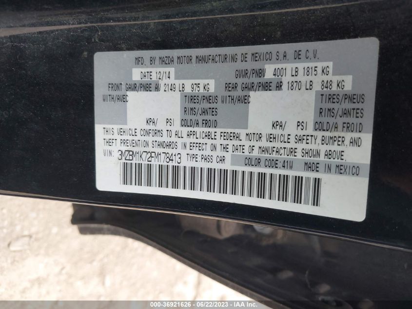 2015 MAZDA MAZDA3 I SPORT - 3MZBM1K72FM178413