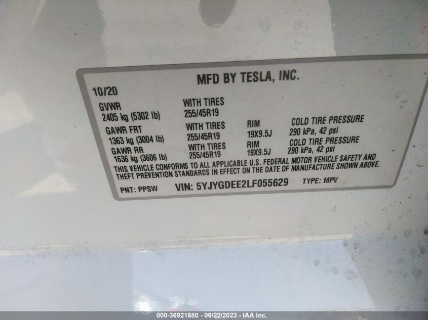 2020 TESLA MODEL Y LONG RANGE - 5YJYGDEE2LF055629