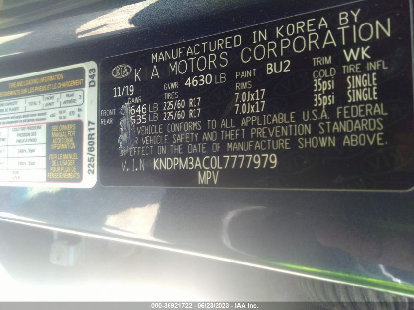 2020 KIA SPORTAGE LX - KNDPM3AC0L7777979