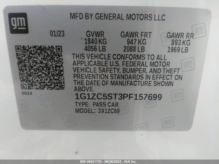 VIN 1G1ZC5ST3PF157699 2023 CHEVROLET MALIBU LS