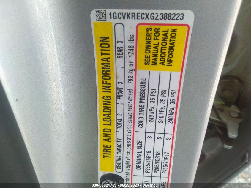 2016 CHEVROLET SILVERADO 1500 LT - 1GCVKRECXGZ388223