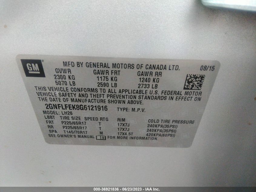 2016 CHEVROLET EQUINOX LT - 2GNFLFEK8G6121916