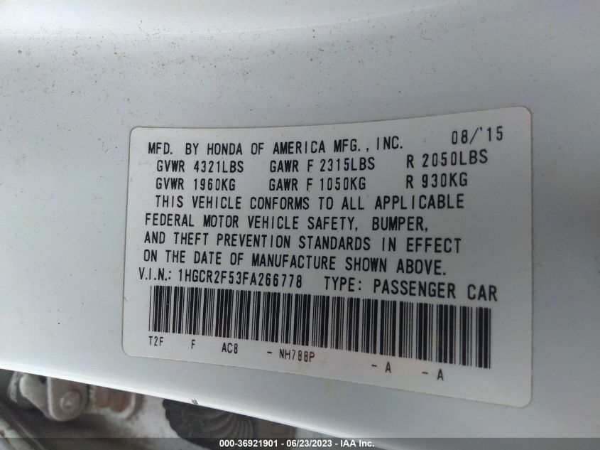2015 HONDA ACCORD SEDAN SPORT - 1HGCR2F53FA266778