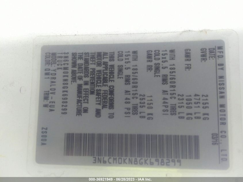 2016 NISSAN NV200 2.5S/2.5SV - 3N6CM0KN8GK698299