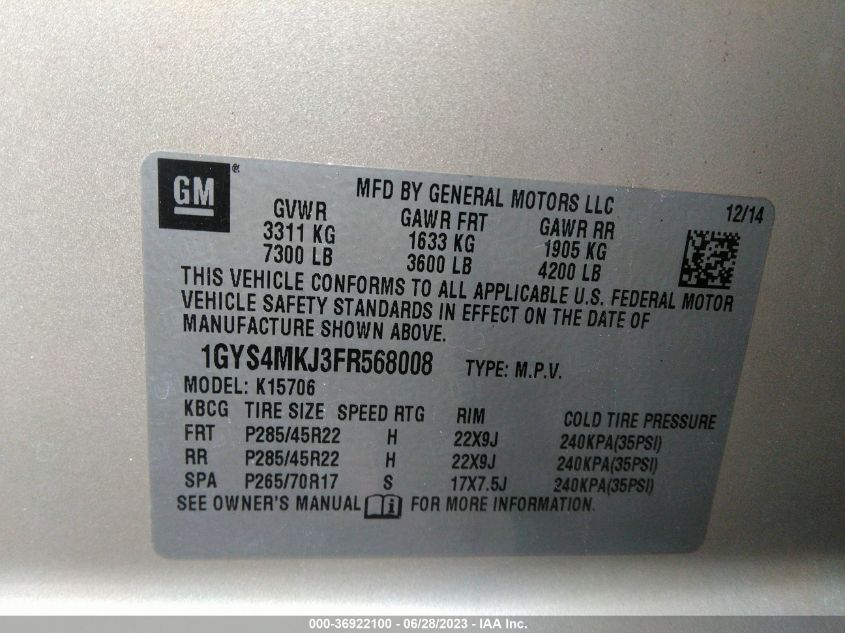 2015 CADILLAC ESCALADE LUXURY - 1GYS4MKJ3FR569008