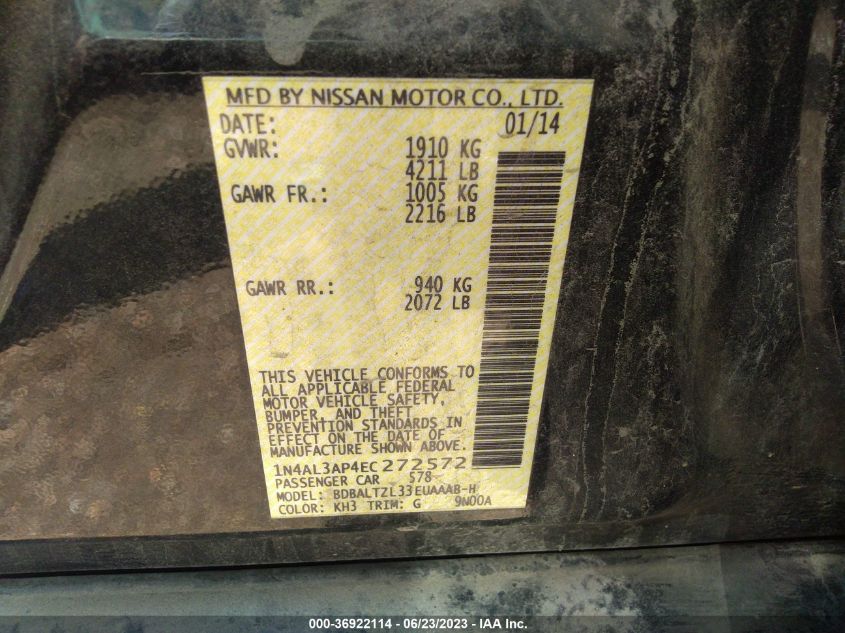 2014 NISSAN ALTIMA 2.5 SV - 1N4AL3AP4EC272572