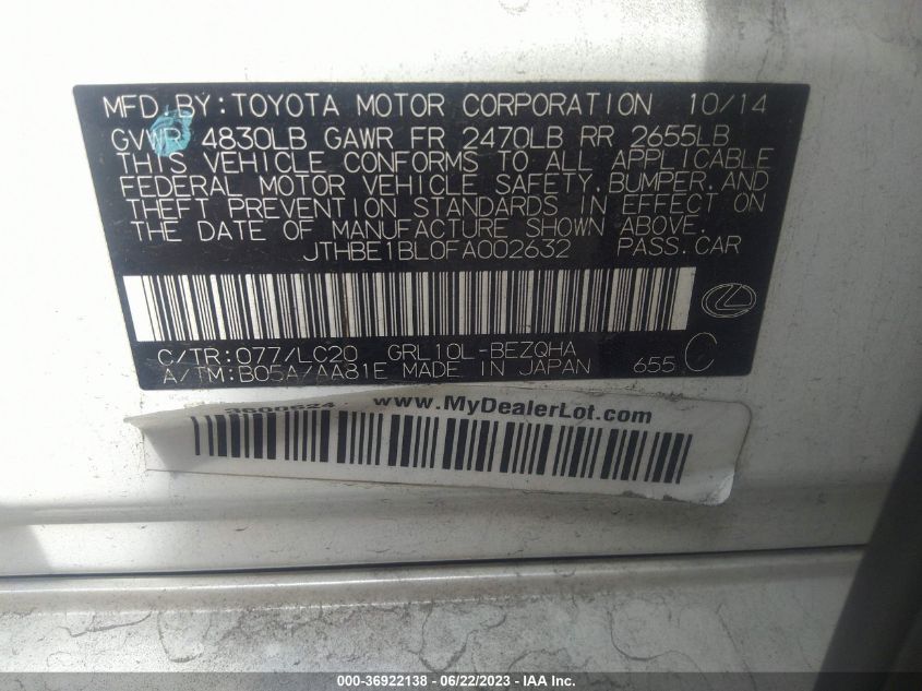2015 LEXUS GS 350 - JTHBE1BL0FA002632