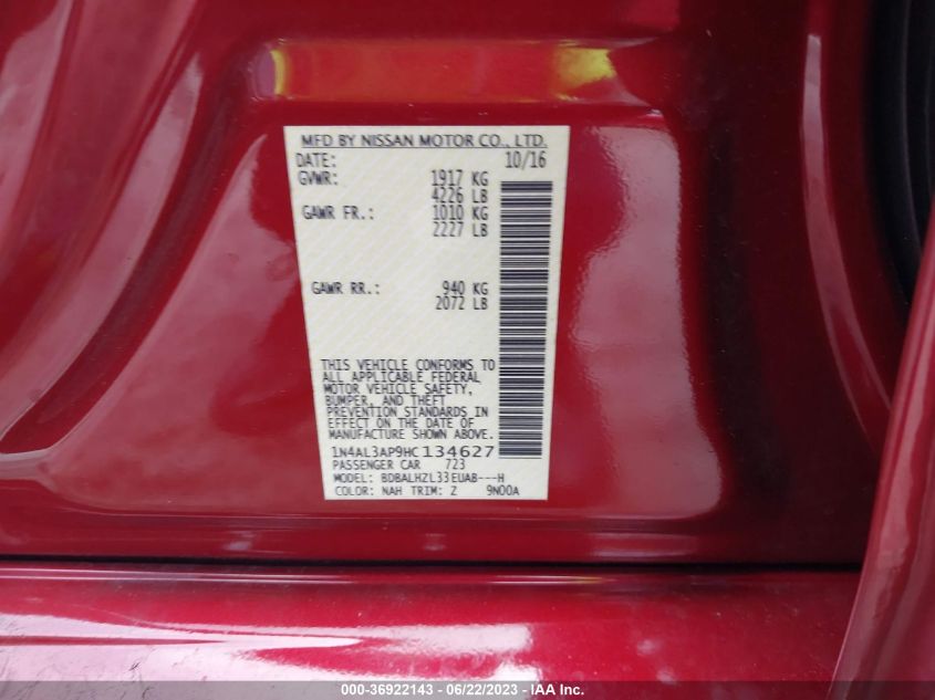 2017 NISSAN ALTIMA 2.5/S/SV/SL/SR - 1N4AL3AP9HC134627