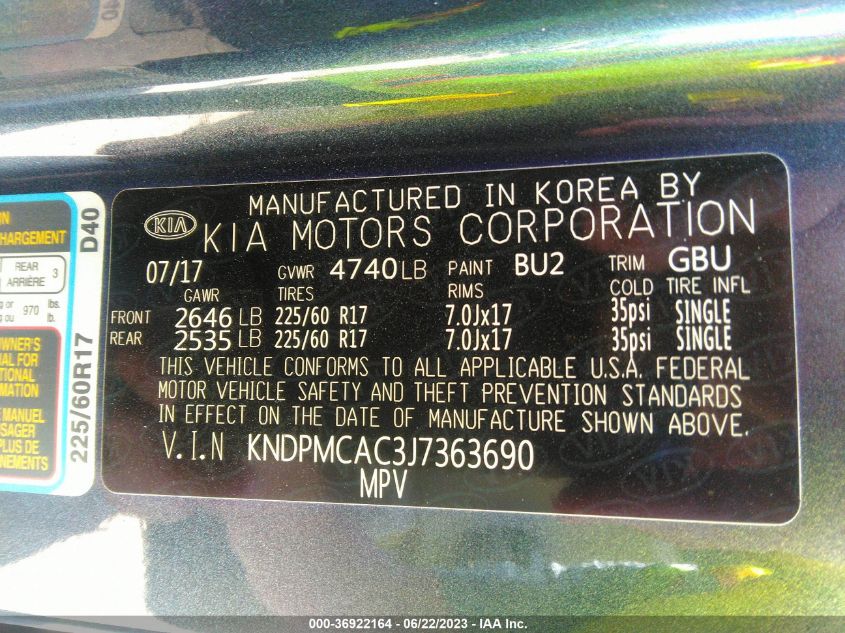 2018 KIA SPORTAGE LX - KNDPMCAC3J7363690