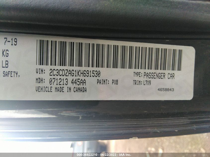 2019 DODGE CHALLENGER SXT - 2C3CDZAG1KH691530