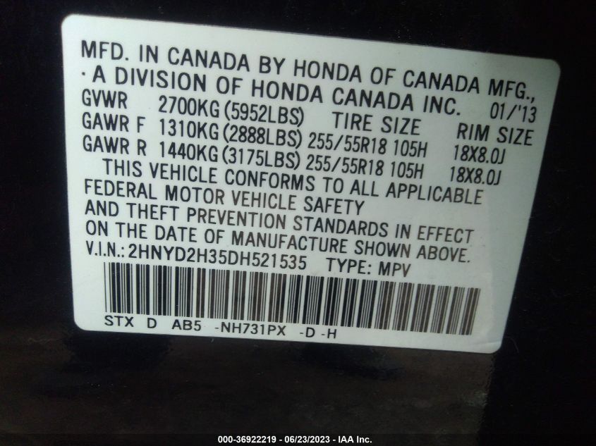 2013 ACURA MDX TECH PKG - 2HNYD2H35DH521535