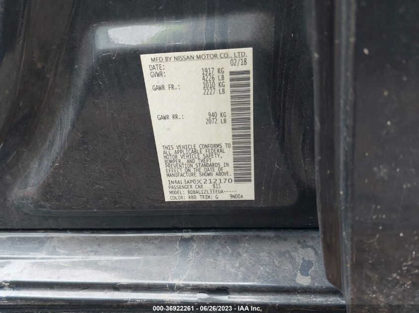 2018 NISSAN ALTIMA 2.5/S/SV/SL/SR - 1N4AL3AP0JC212170