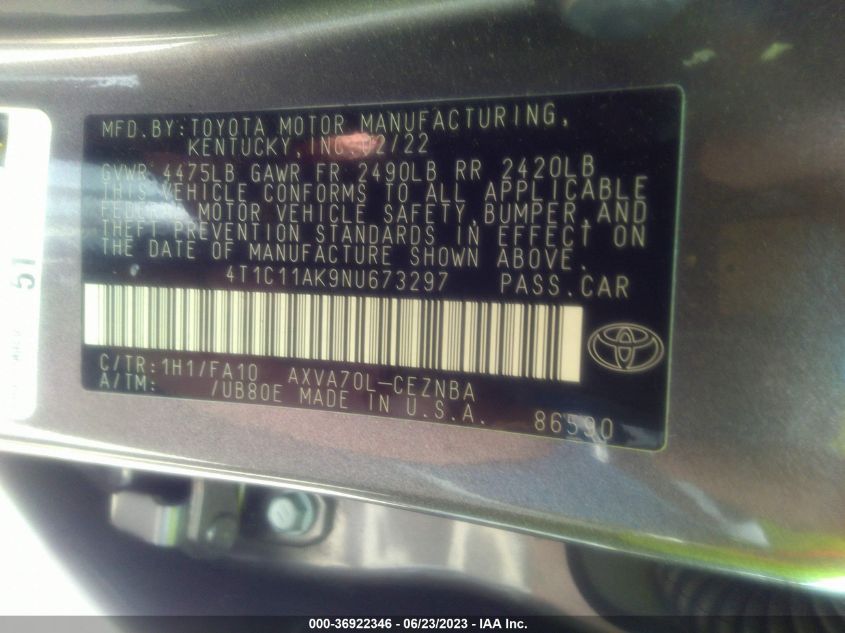 2022 TOYOTA CAMRY LE - 4T1C11AK9NU673297