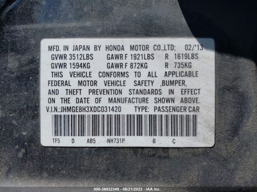2013 HONDA FIT - JHMGE8H3XDC031420