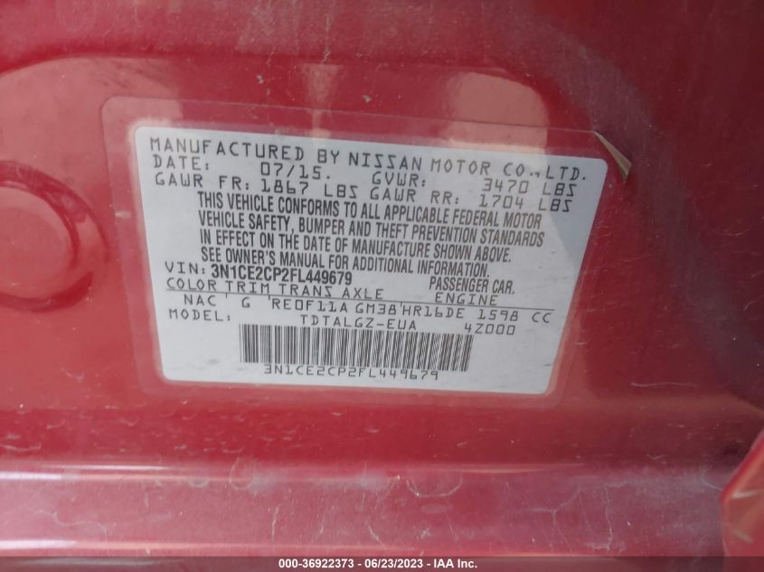 2015 NISSAN VERSA NOTE S/S PLUS/SV/SL/SR - 3N1CE2CP2FL449679