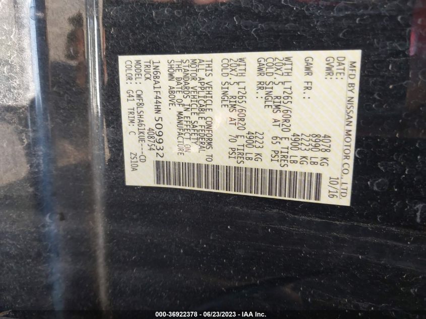 2017 NISSAN TITAN XD SV 1N6BA1F44HN509932