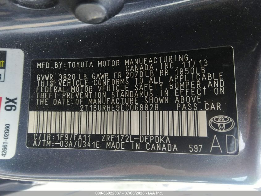 2014 TOYOTA COROLLA L/LE/S/S PLUS/LE PLUS - 2T1BURHE9EC068828