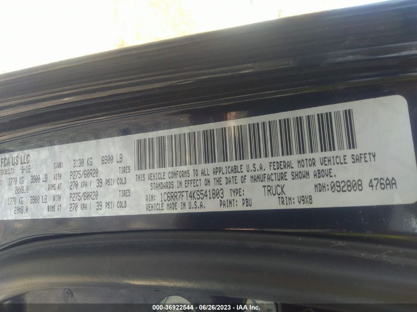 2019 RAM 1500 CLASSIC TRADESMAN - 1C6RR7FT4KS541803