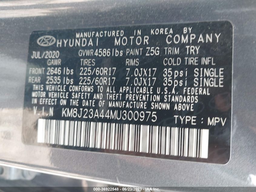2021 HYUNDAI TUCSON SE - KM8J23A44MU300975
