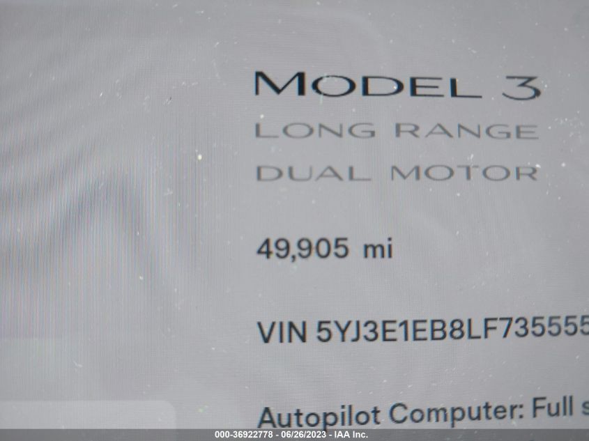 2020 TESLA MODEL 3 - 5YJ3E1EB8LF735555