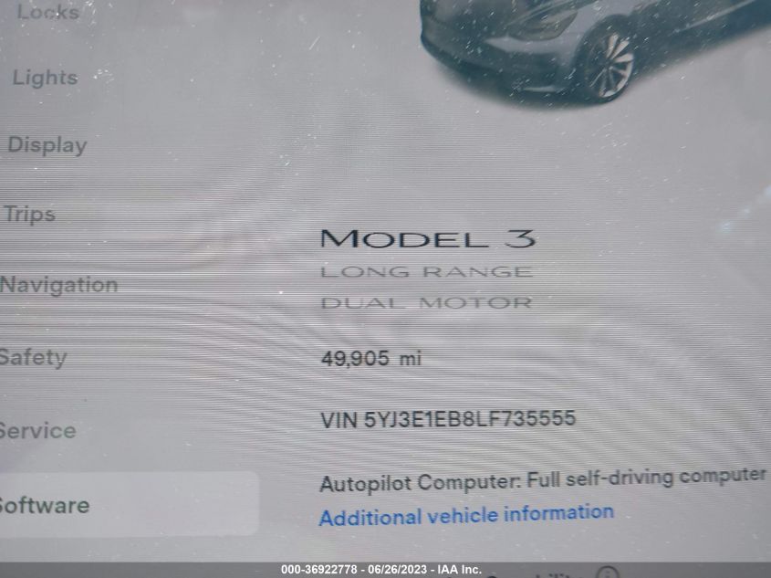 2020 TESLA MODEL 3 - 5YJ3E1EB8LF735555