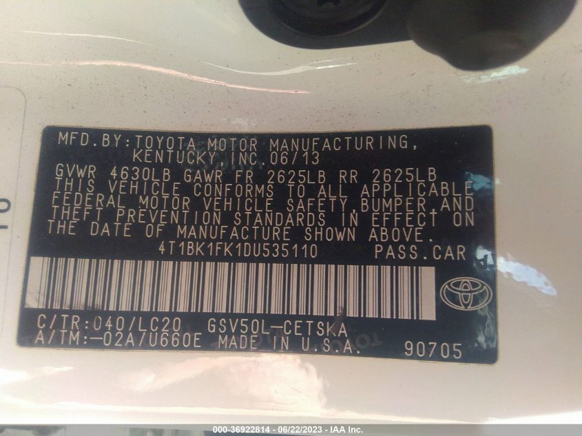 2013 TOYOTA CAMRY SE/XLE - 4T1BK1FK1DU535110