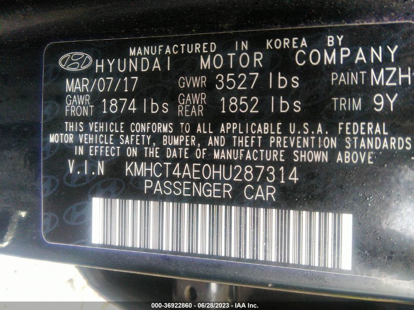 2017 HYUNDAI ACCENT SE - KMHCT4AE0HU287314