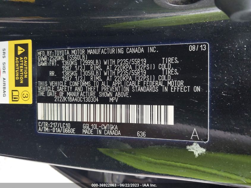 2013 LEXUS RX 350 - 2T2ZK1BA4DC130304