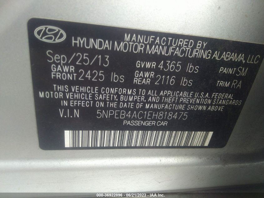 2014 HYUNDAI SONATA GLS - 5NPEB4AC1EH818475