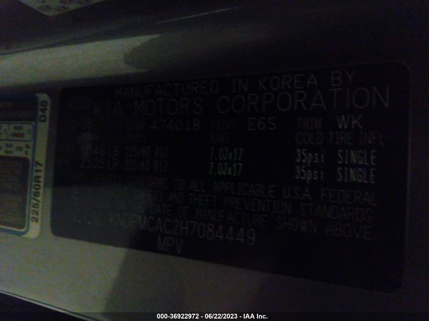 VIN KNDPMCAC2H7084449 2017 KIA SPORTAGE LX