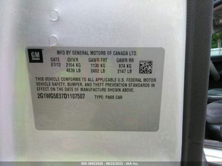 2013 CHEVROLET IMPALA LT - 2G1WG5E37D1107507