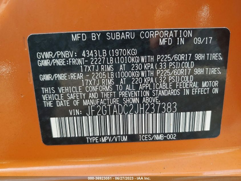 2018 SUBARU CROSSTREK PREMIUM - JF2GTADC2JH237383