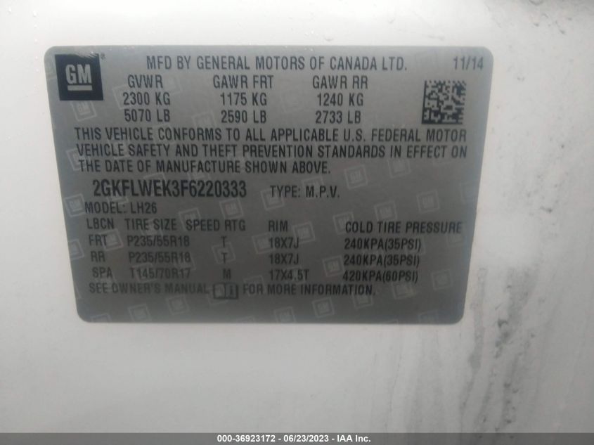 2015 GMC TERRAIN SLE - 2GKFLWEK3F6220333